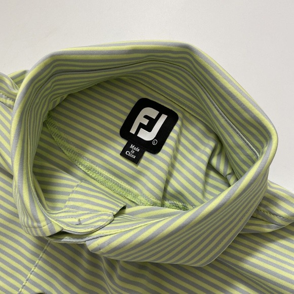 FootJoy Polo Shirt Men's‎ Large Yellow Striped FJ Short Sleeve Golf Stretchy Top - Picture 6 of 9